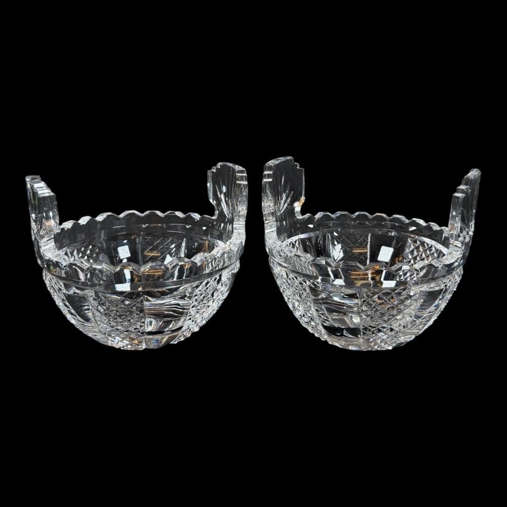 5"/4" Lot of 2 Waterford Clear Crystal Glass Candy Dish With Handles Vintage
